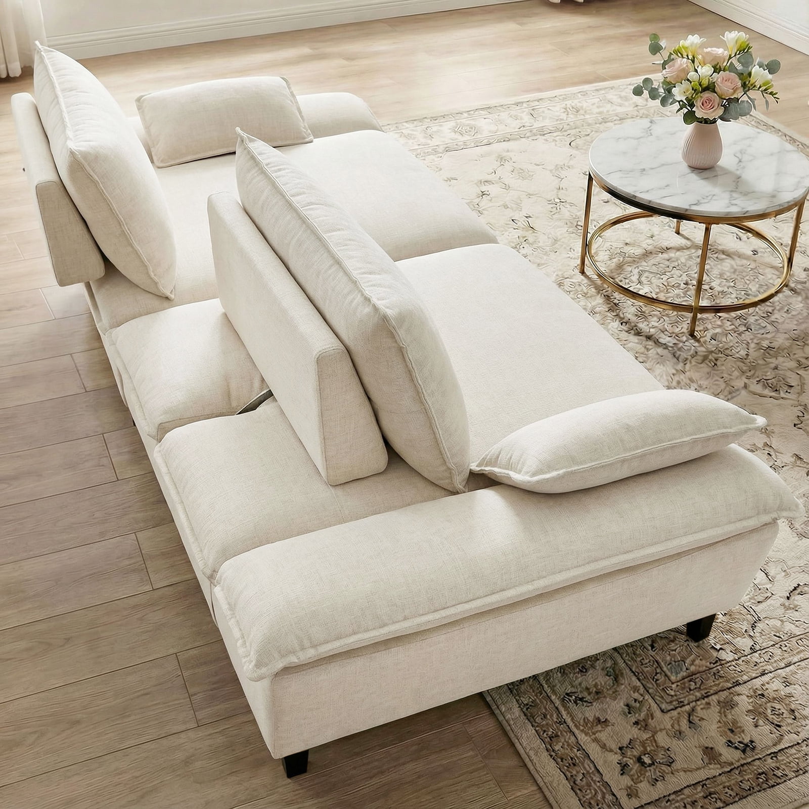 Advwin 114" Oversized Sectional Sofa, Luxury Sailboat Cloud Couch with Adjustable Backrest, Extra Deep Lounge Seating & Wide Arms for Modern Living Room, Beige