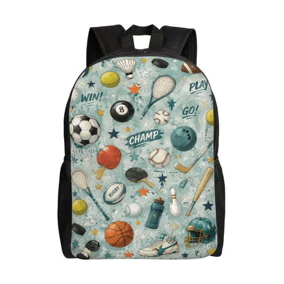 Multi Sport Balls Backpack Full Front Print Travel Laptop Bag for Men and Women