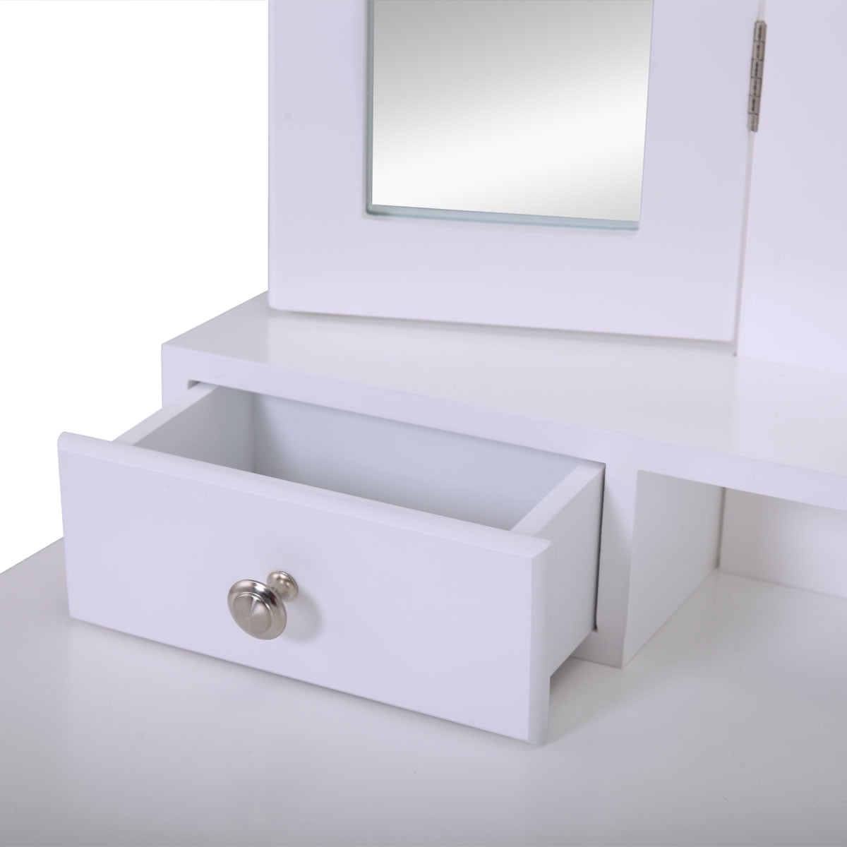 Lowestbest Dressing Table Vanity with Cushioned Stool, White Wooden Dressing Vanity Table Desk for Bedroom, Bathroom, Closet, Hallway, Makeup Table with 3 Mirrors and 4 Storage Drawers Lowestbest Dressing Table Vanity with Cushioned Stool, White Wooden Dressing Vanity Table Desk for Bedroom, Bathroom, Closet, Hallway, Makeup Table with 3 Mirrors and 4 Storage Drawers