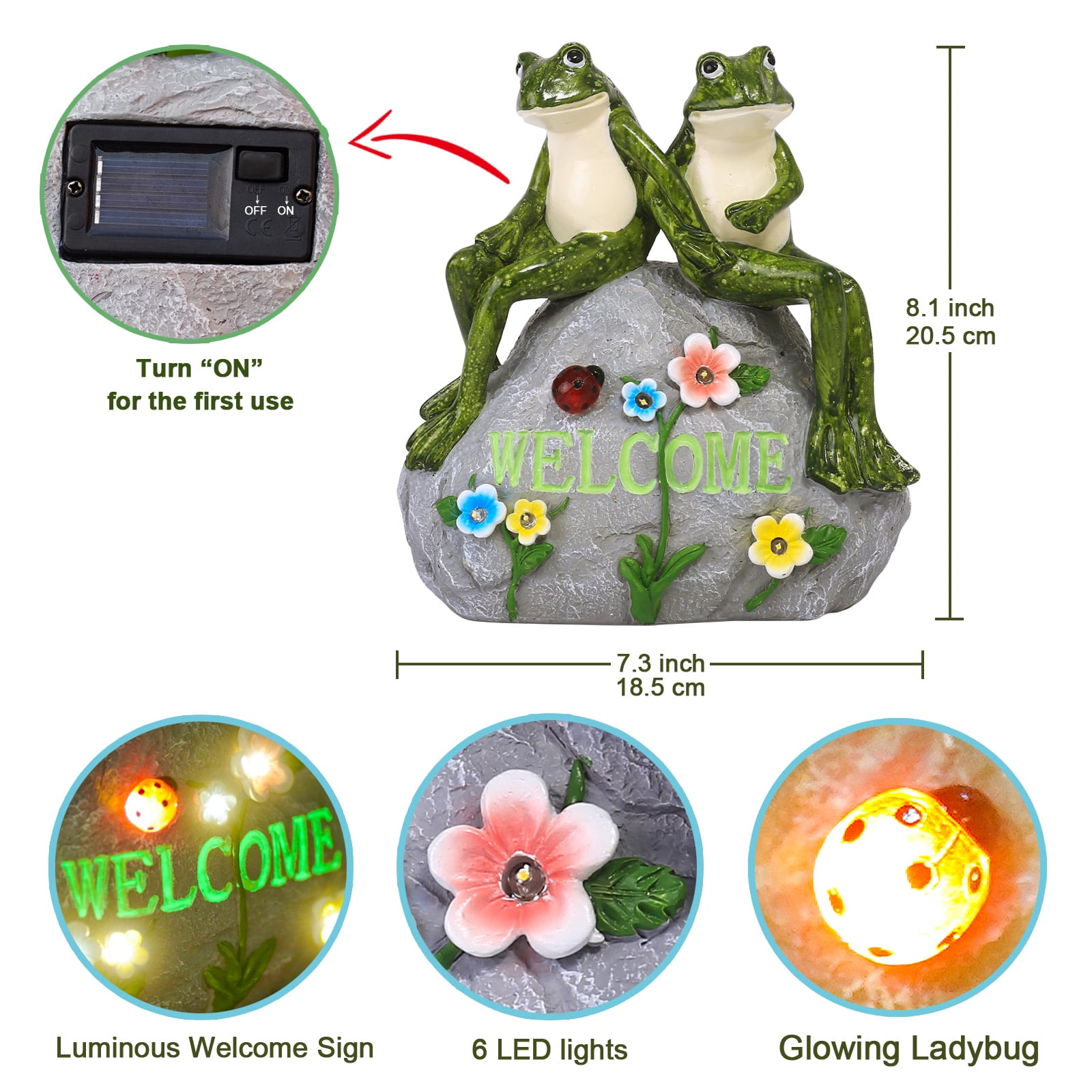 Goodeco Frog Statue Outdoor Decor -  Resin Happy Frog Couple on Solar Stone Figurines, Garden Frog Decor Summer Decorations, for Patio Yard Lawn  Ornament,Frog Gifts 8"