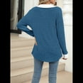 thumbnail image 4 of Suéteres de Cuello en V para Mujer, Jersey con Bloques de Color, Mangas Largas, Corte Holgado, Estilo Informal, Tipo Túnica, Camisetas. Azul Pavo Real M, 4 of 10
