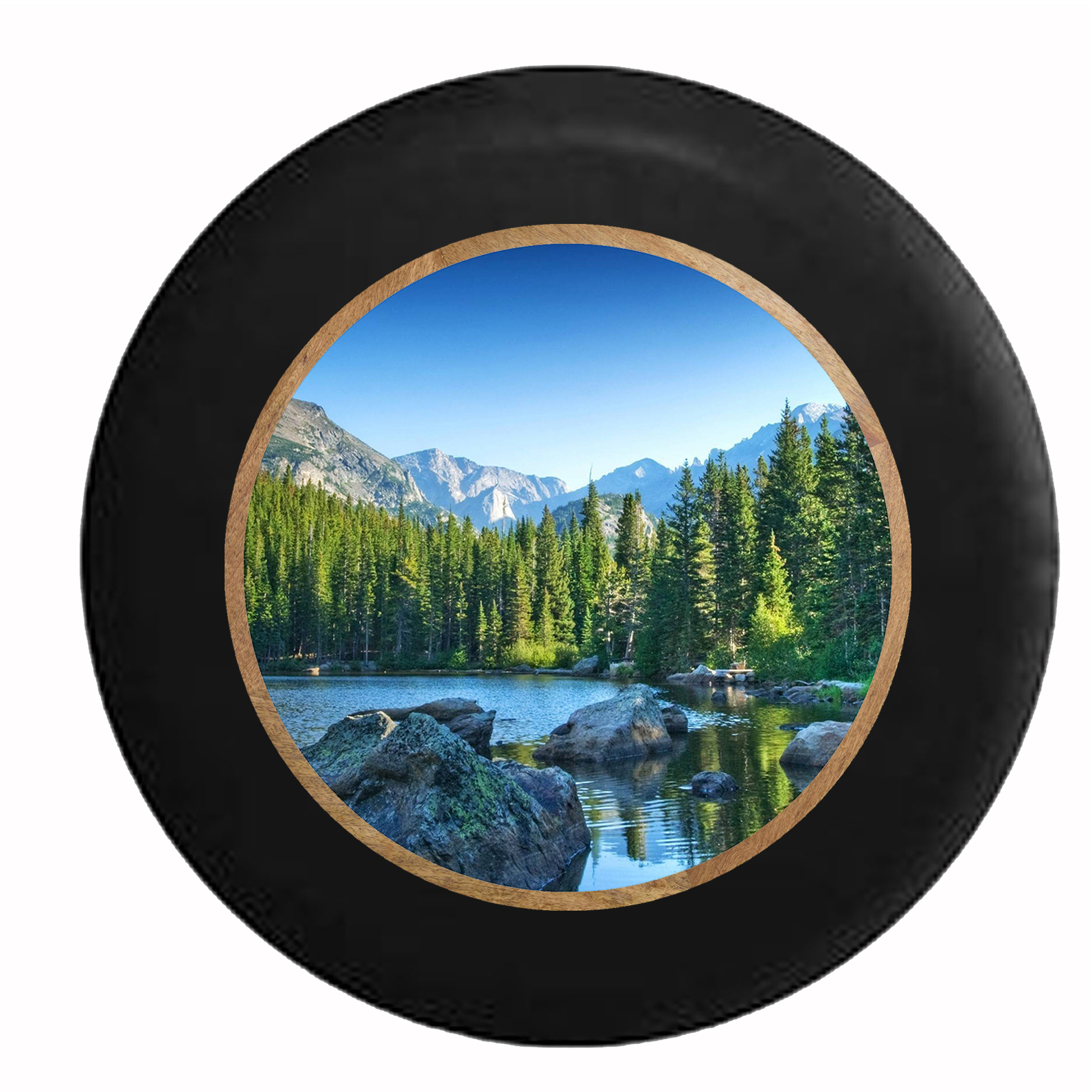 Rocky Mountain Pines Treeline Lake Jeep RV Camper Spare Tire Cover