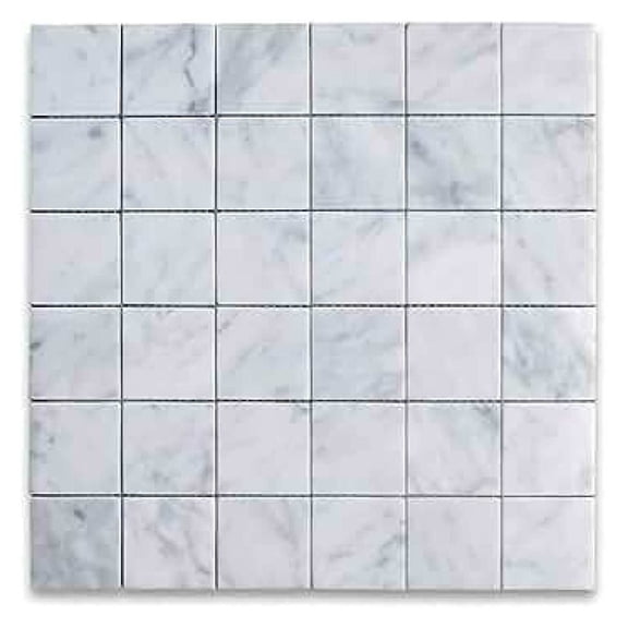 Carrara White 2x2 Square Marble Mosaic Tile – Polished Finish for Kitchen Backsplash, Bathroom Floor & Walls (Box of 4 Sheets, Covers 4 Sq. Ft.)