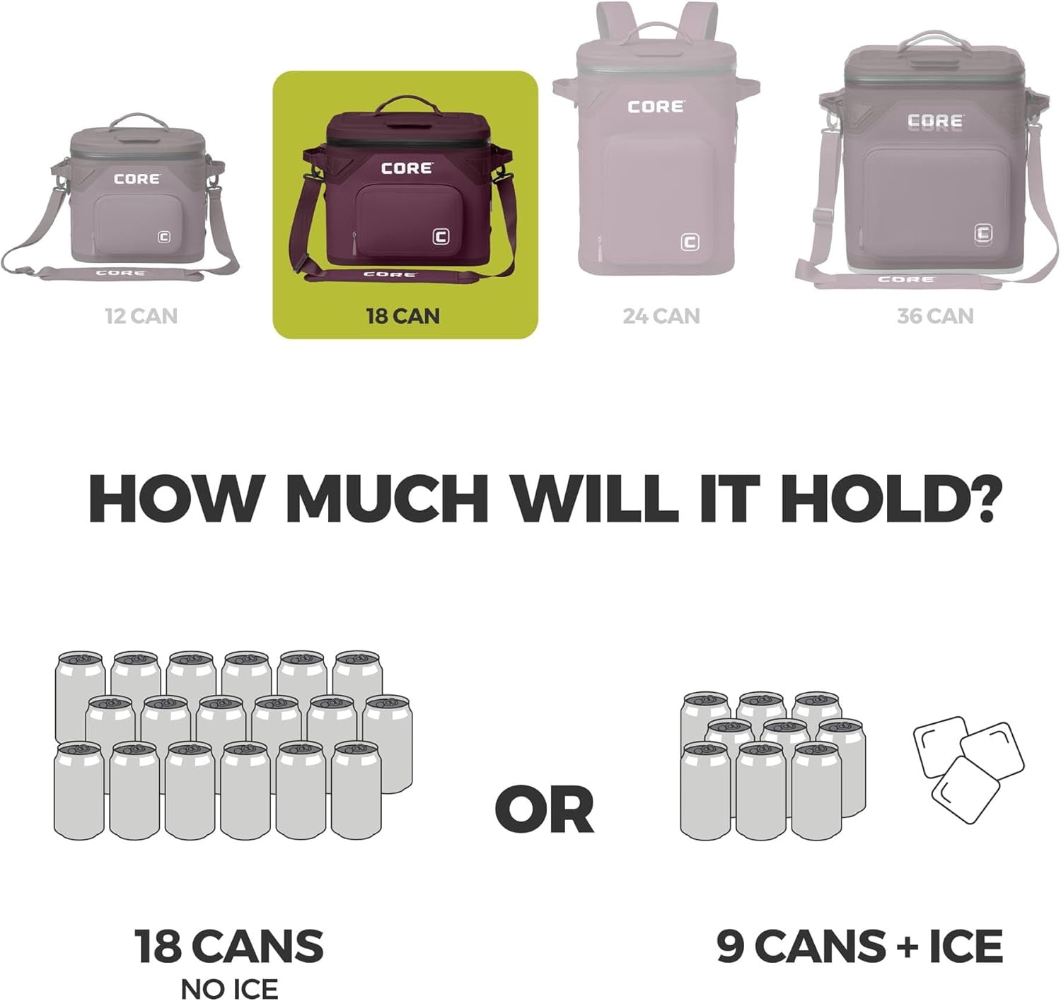 CORE 18 Can Climakeep Magnetic Soft Cooler, Leakproof Cooler, Waterproof Zipper, Mulbery