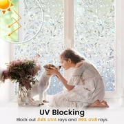 rabbitgoo Window Privacy Film, Decorative Frosted Glass Removable Sticker, Stained Decals, Static Cling Vinyl Covering, Blooming Flowers 17.5 x 78.7 inches