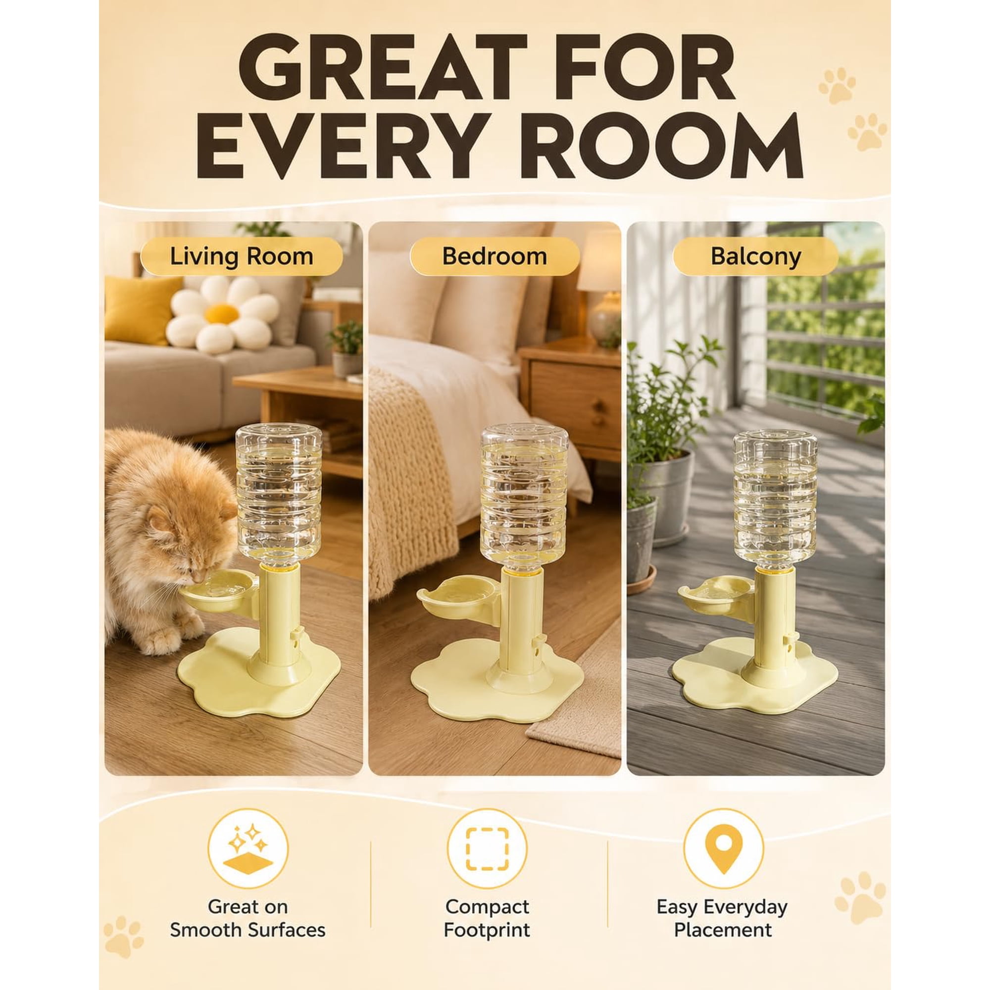Gravity-fed pet water bowl, 22 oz water dispenser for cats and dogs (with reservoir), elevated spill-proof design, suitable for indoor and outdoor use