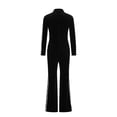 thumbnail image 7 of Women's Casual Jumpsuit Fashion Zip Front Flared Hem Pants Velvet Jumper Slimming Long Sleeve Side Star Print Long Romper, Black, L, 7 of 7