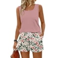 thumbnail image 2 of GILIGEGE Two Piece Sets for Women Floral Summer Short Set Bermuda Boho Shorts Elastic Waist Graphic Shorts Hawaiian Outfits Workout Square Neck Sleeveless Tops Travel Beach Outfits Light Pink, 2 of 7