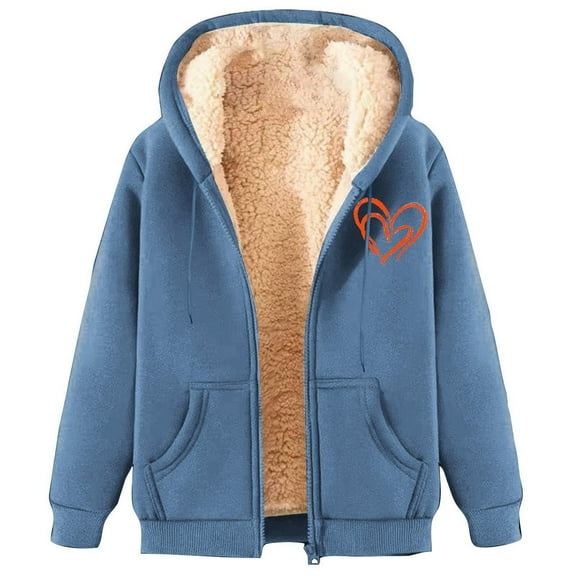 ZHOUCHANKIDS Womens Zip Up Hoodies Sherpa Lined Fleece Thermal Jacket Full Zip Winter Warm Casual Thick Coats Blue XXXL