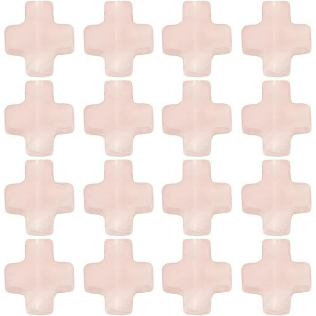 1 caja de 36 cuentas de piedra rosa, cuarzo rosa, rosario pequeño de bolsillo con pequeñas cruces de piedras preciosas.