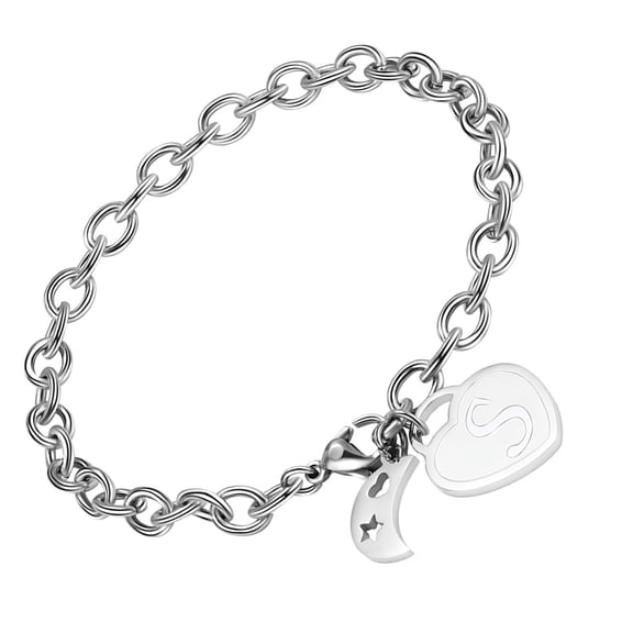 LEORX 1PC Heart Charm Bracelet Silver Stainless Steel Jewelry Women and Men