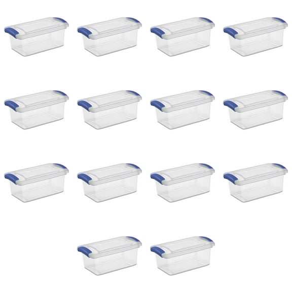 Sterilite 7 Quart Latch Box, Small Clear Plastic Storage Bin with Lid, Blue Latch
