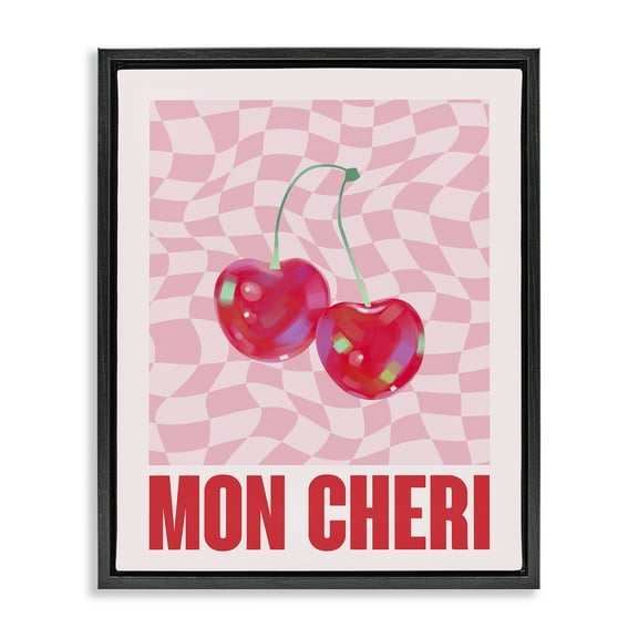 Stupell Industries Mon Cheri on Checkered Text & Numbers Painting Black Floater Framed Canvas Art Print Wall Art, 17 x 21