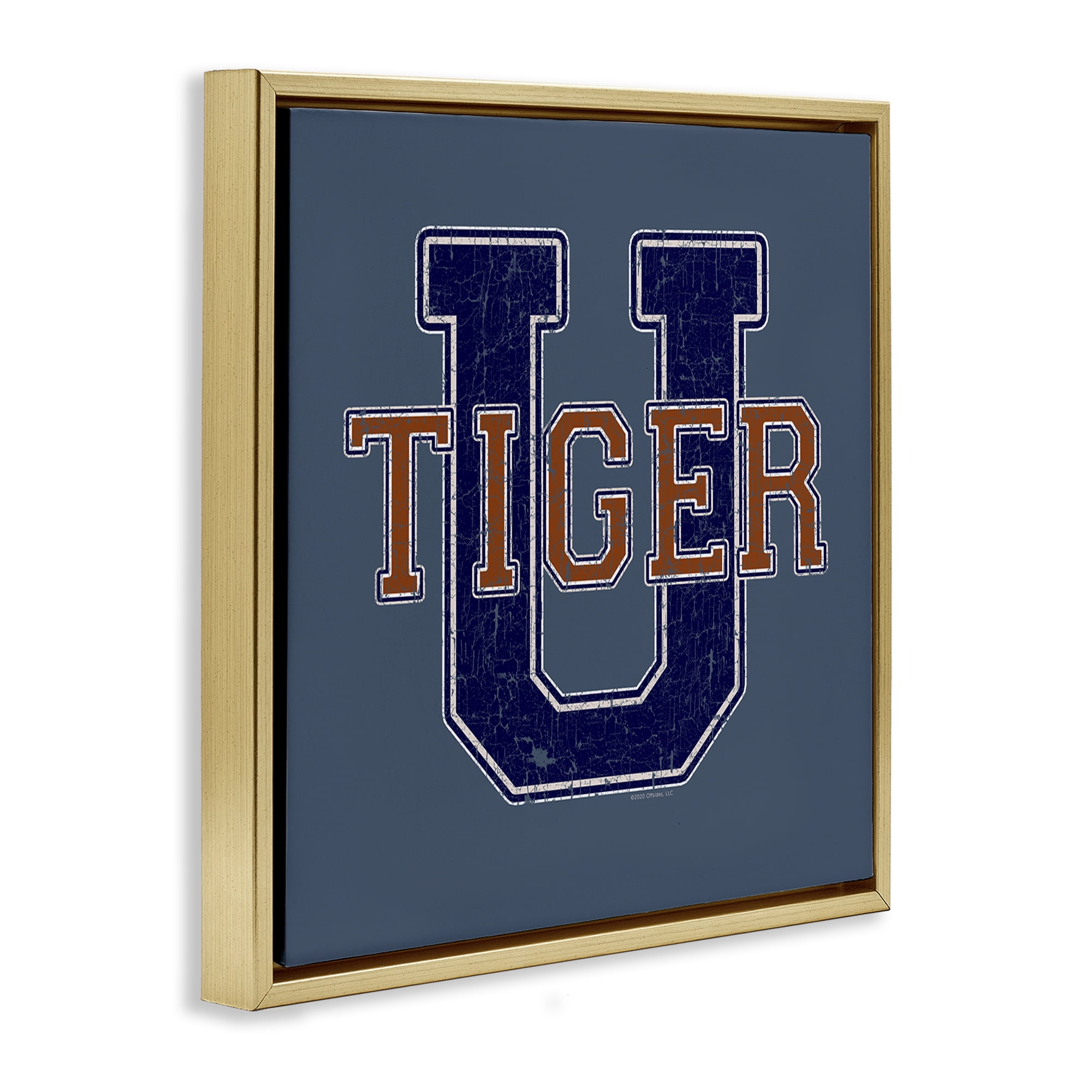 Stupell Industries Varsity Tiger U Vintage Novelty & Humor Painting Gold Floater Framed Canvas Art Print Wall Art, 18 x 18
