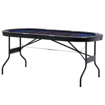 KFFKFF 8-Player Foldable Poker Table with Padded Rails and Cup Holders, Portable Texas Hold'em and Blackjack Card Game Table, 72" Oval Folding Casino Table, Blue