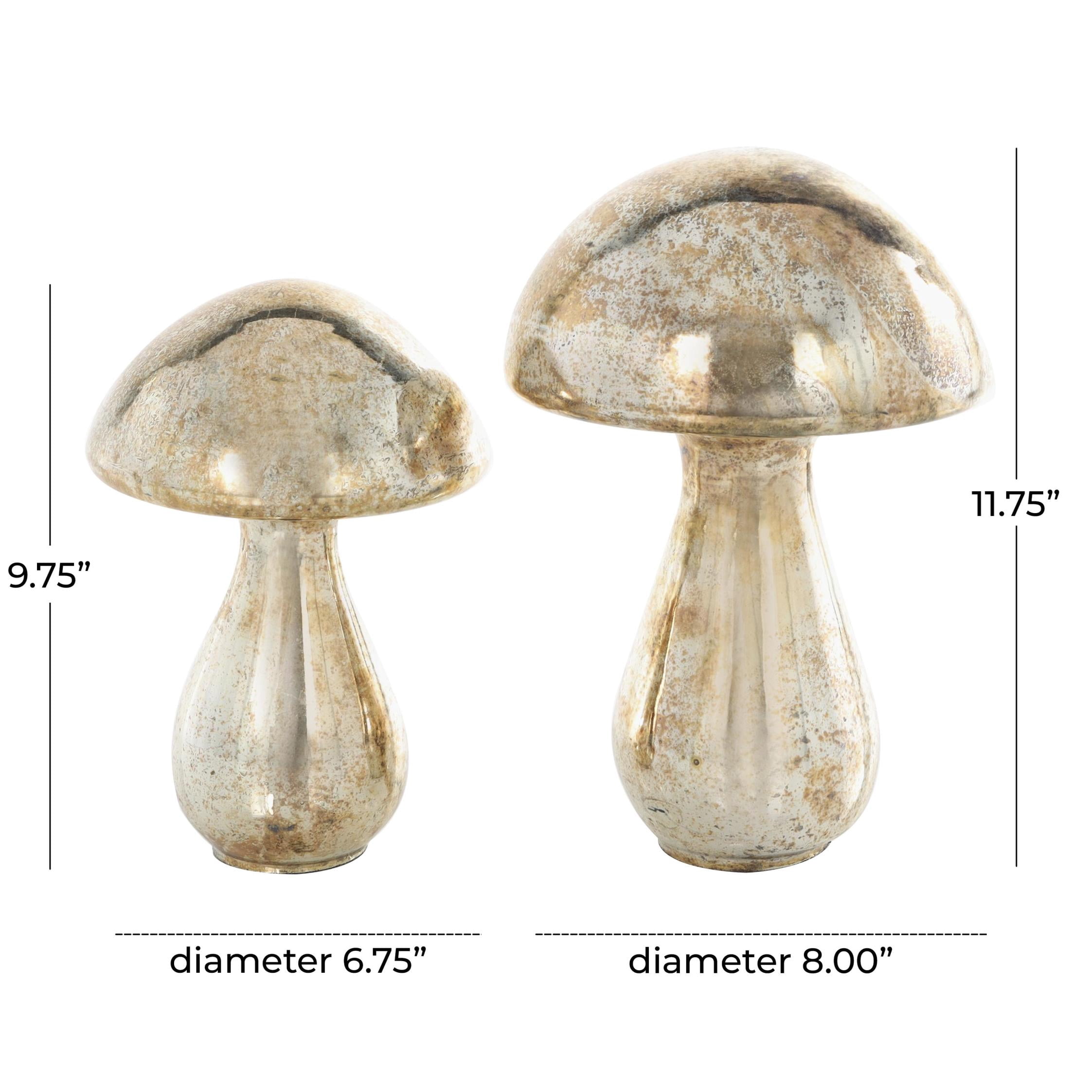 12", 10"H Champagne Glass Handmade Glossy Weathered Mushroom Sculpture, by DecMode (2 Count)
