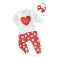 thumbnail image 2 of Elippeo Valentines Day Toddler Baby Girls Outfit Long Sleeve Letters Print Sweatshirt Heart Print Pants Headband Clothes, 2 of 10