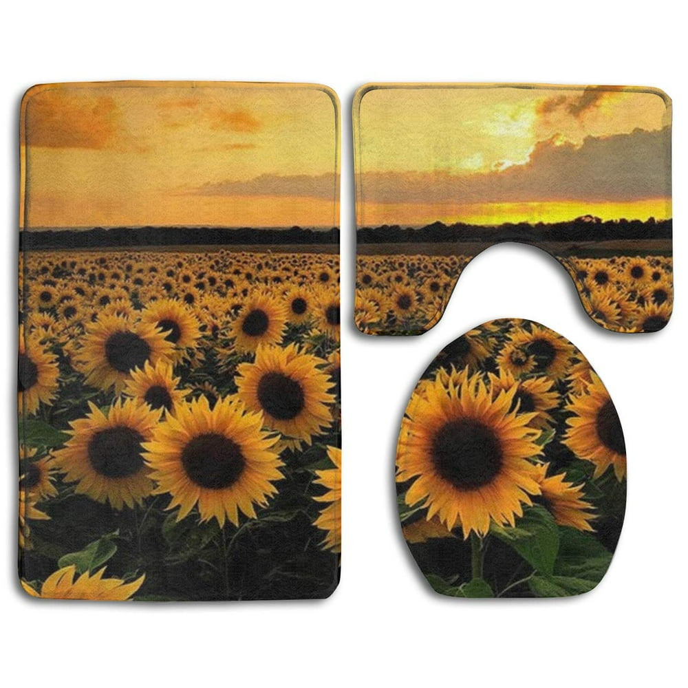 GOHAO Sunflowers s 3 Piece Bathroom Rugs Set Bath Rug Contour Mat and
