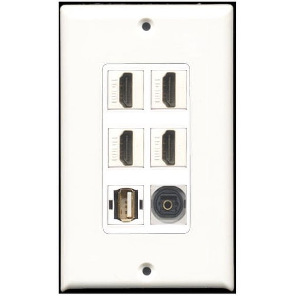 RiteAV - 4 Port HDMI 1 USB A-A 1 Toslink Wall Plate White