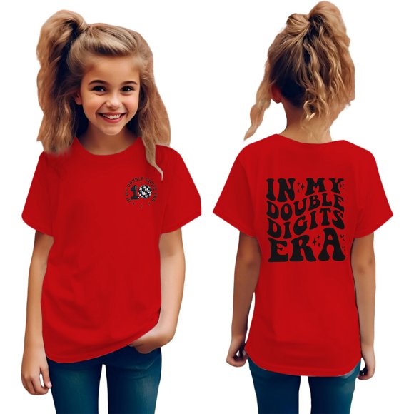Kids In My Double Digits Birthday Girl Shirt 10 Year Old 10Th Birthday Girls T Shirt Girls Ten Birthday Party Tee Tops Girls Tops, Tees & Shirts Red 120