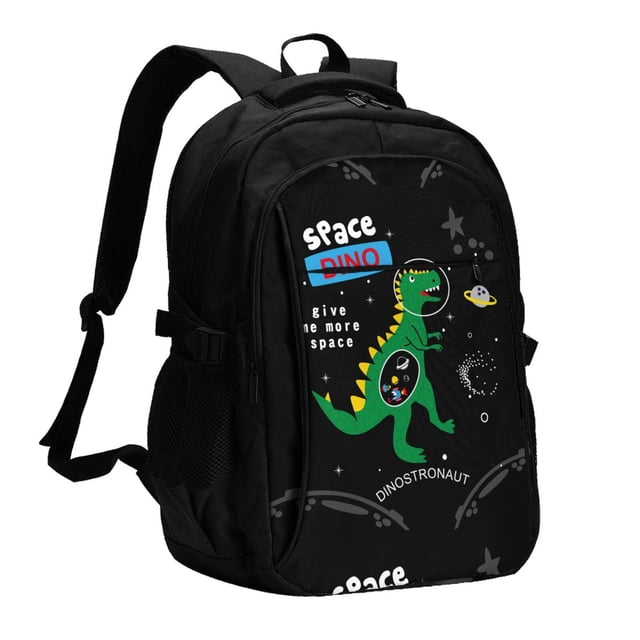 Fotbe Space Dino Cartoon Black Mochila con Estampado y Puerto USB para Hombre y Mujer, Mochila Antirrobo, Mochila de Viaje, Mochila Escolar, Mochila Universitaria