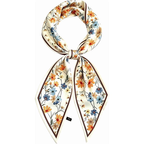 Long Silk Scarf for Women - Printed Scarves For Purse Bags Head Hair
