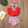 thumbnail image 3 of Douhoow Newborn Girls Jumpsuit Baby Ruffle Romper Backless Cherry Print Bodysuit with Headband, 3 of 7