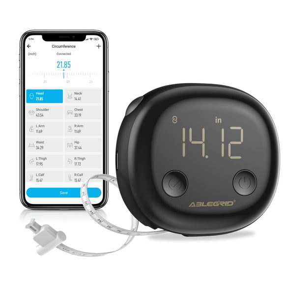 ABLEGRID Smart Body Tape Measure,Rechargeable Body Measuring Tape with Fitdays APP,Accurate Retractable Digital Body Fat Measurement Device Tool for Muscle Gai
