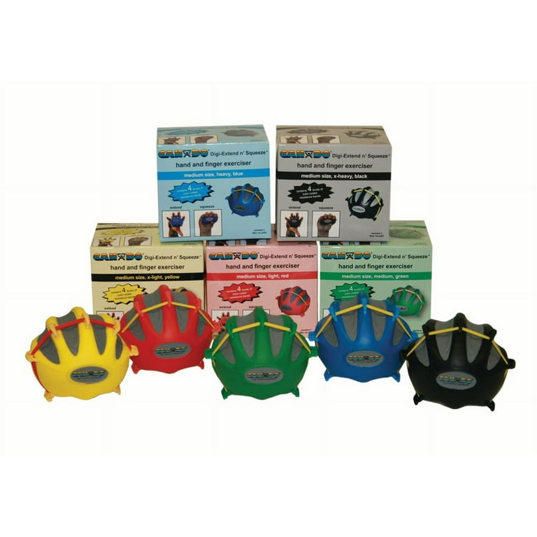 CanDo Digi-Extend n' Squeeze Hand Exerciser - Medium - 5-piece set (yellow, red, green, blue, black), no stand CanDo Digi-Extend n' Squeeze Hand Exerciser - Medium - 5-piece set (yellow, red, green, blue, black), no stand