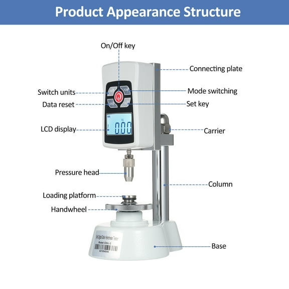 Hardness GWJ-3 Digital Grain Hardness Tester Meter Mini Grain Durometer For Seed Fodder Paddy Rice Cereal Maximum Load Value 20KG 196N Load Division Value 0.01kg 0.1N