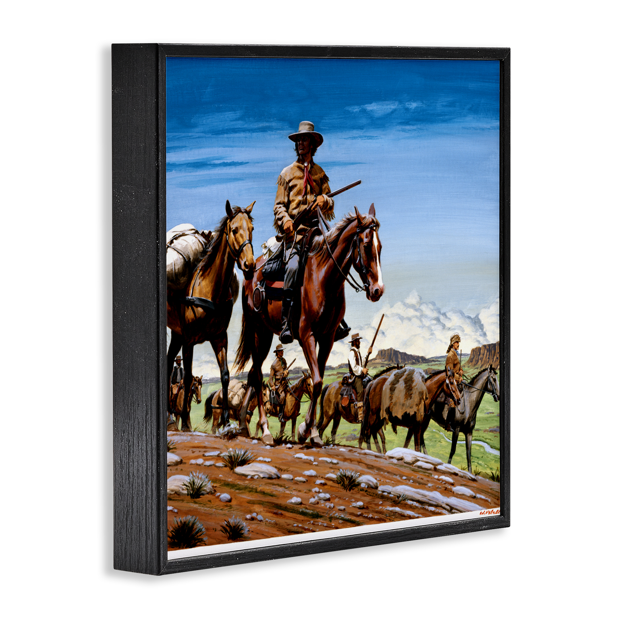 Santa Fe Trail Cowboys Black Framed Giclee Art, design by Wind River Studios