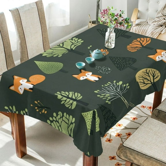 WOBOGO Foxes in The Forest Square Tablecloth 54×54in Polyester Fabric Tablecloth Washable Dust Resistant Wrinkle Resistant
