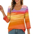 thumbnail image 6 of Viluyesy 3/4 Sleeves T-Shirt Women Round Neck Shirt Tops Fashionable Relaxed Loose Blouse Multicolor Size S, 6 of 9