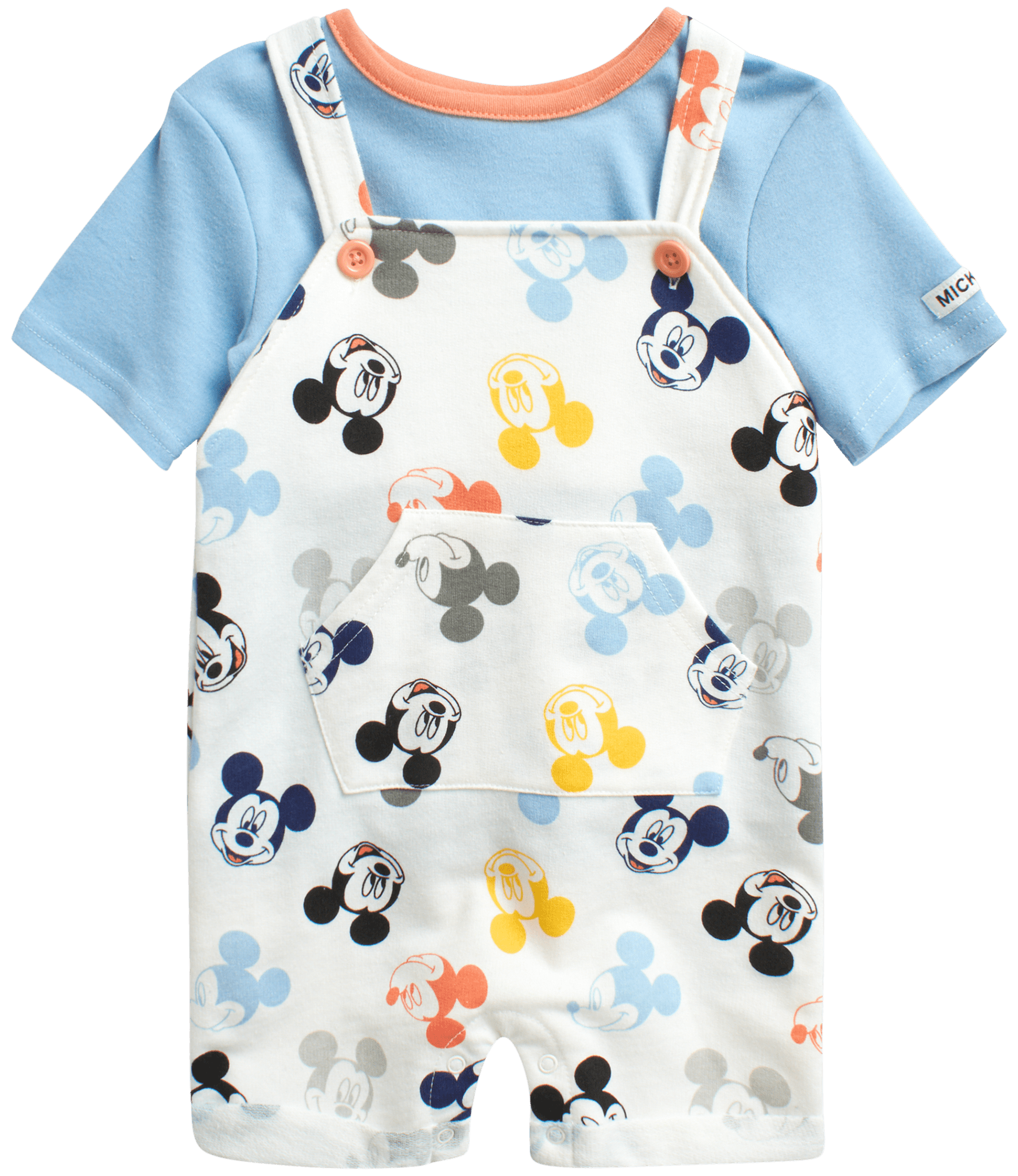Disney Baby Boys’ Mickey Mouse Overall Romper Set 2 Piece Shortalls and TShirt (09M