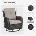 thumbnail image 5 of Planntonneo 3-Piece Wicker Patio Conversation Set - Swivel Rocker Chairs and Side Table with Removable Olefin Cushions for Garden/Patio/Deck, Brown/Grey, 5 of 12