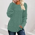 thumbnail image 2 of Lenpel Women's Tunic Tops Brushed Fleece Ribbed Knit Crew Neck Side Split Long Sleeve Shirts Casual Loose Blouses Fall Winter Outfits(Green,Small), 2 of 7