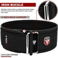 thumbnail image 2 of RDX Weight Lifting Belt 4 Adjustable Back Lumbar Support Bodybuilding, Powerlifting Functional Strength Training Core Exercise Fitness Workout Squats Deadlifts, Home Gym Equipment, 2 of 8