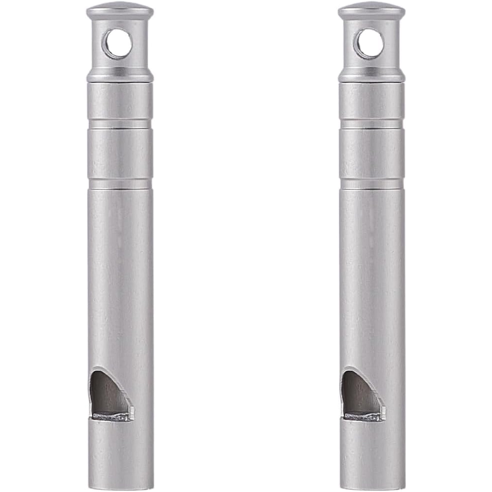 2Pcs Silver Emergency Whistle 120db Metal Titanium Column Survival Hiking Boating Backpacking Fishing Loud Outdoor Whistles for Camping Life Saving Pets Training Sports Coaches DIY