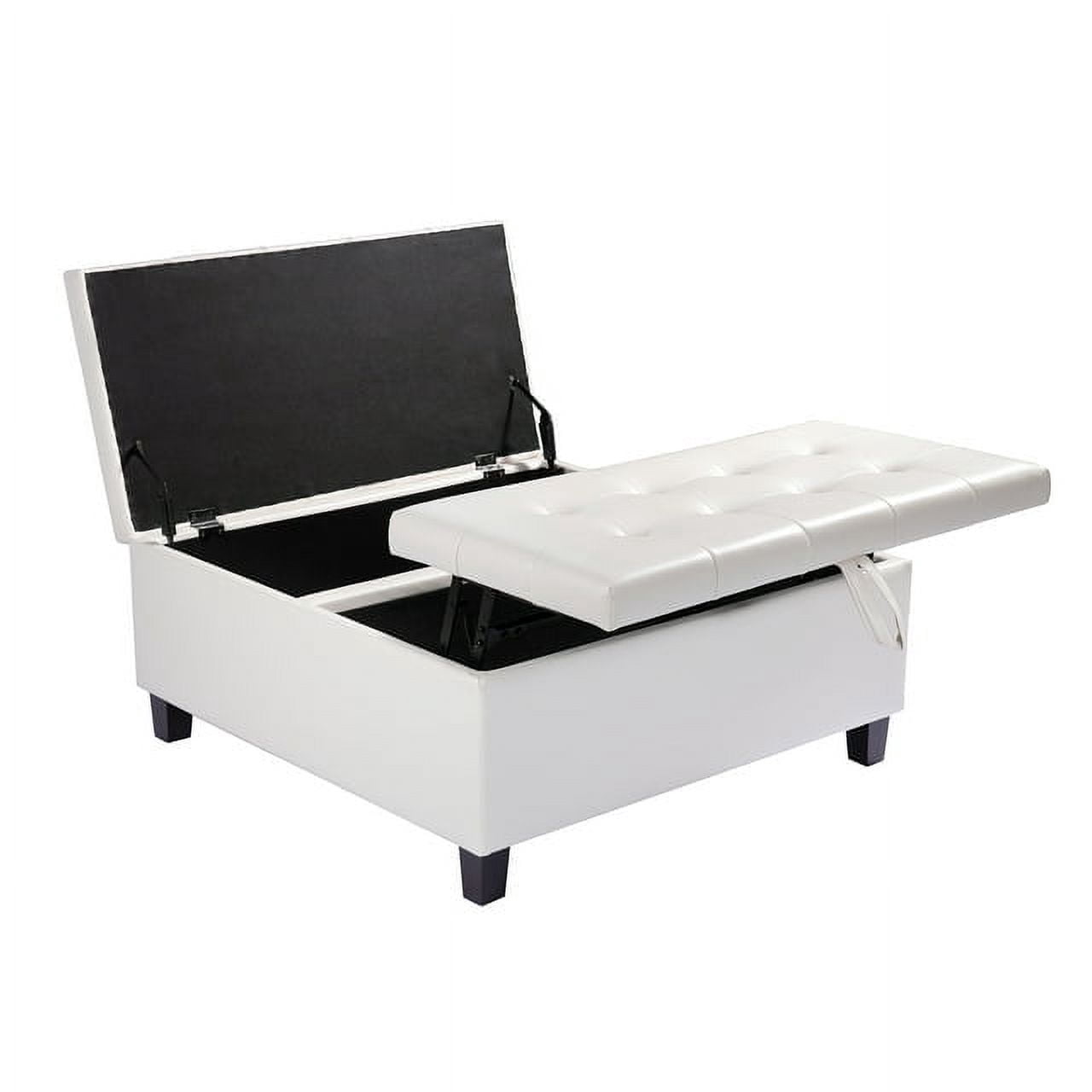 Charlotte 35 Inch Large Square Storage Ottoman Bench, Tufted Upholstered Lift Top Coffee Table Ottoman with Storage, Oversized Storage Ottomans, Toy Box, Air Leather Footrest for Living Room – White