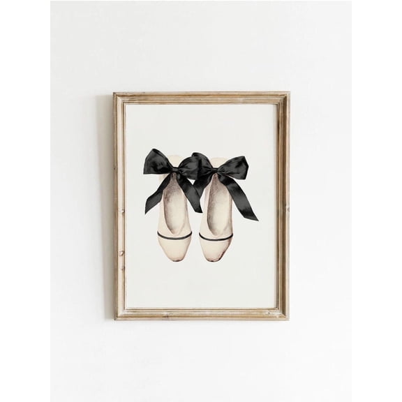 Black And White Ballet Slipper Art Print, Vintage Bow Wall Art, Retro Ballerina Decor, Poster Antique Art, Coquette Aesthetic Wall Art, Modern Wall Decor, 8x12 UNFRAMED