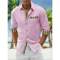 thumbnail image 1 of Camisa casual de manga larga con bolsillo a rayas y parches de color sólido para hombre, camisa hawaiana Tiki Vaion, tela cómoda, talla grande, 1 of 6