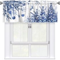 Christmas Tree Kitchen Valance Curtains Blue and White Chinoiserie Xmas Valence Curtain Winter Windows Treatments Rod Pocket for Bedroom Bathroom Decor 18x54 Inch