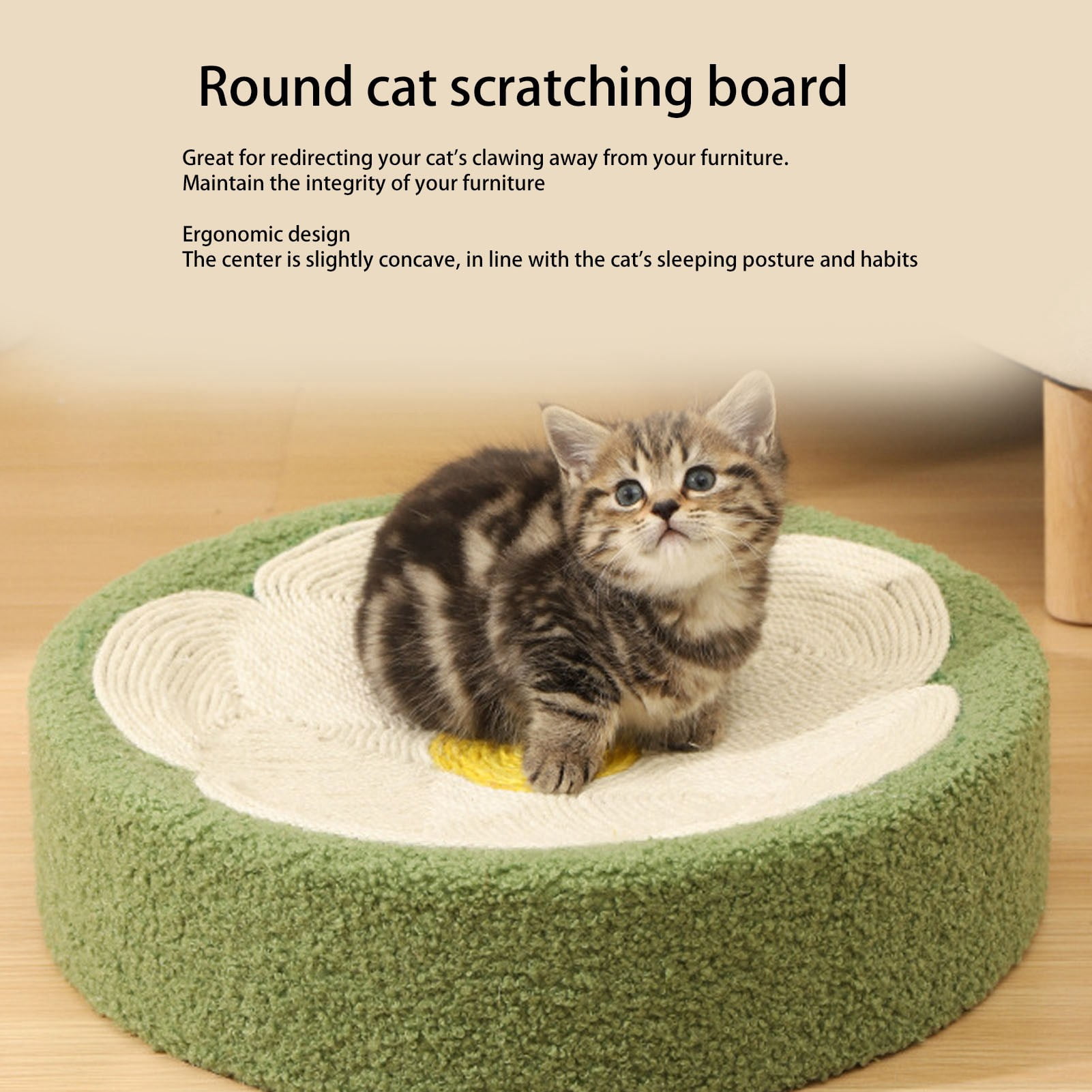 YAHHU Round Cat Scratcher Ergonomic Scratching Lounge Bed Sisal Pad for Indoor Cats Claw Grinding Flower Shape Pet Furniture (16.5 inches / 42 cm)