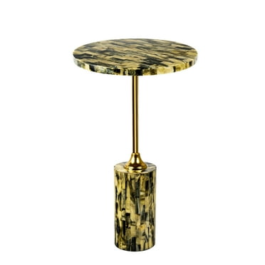 JONATHAN Y Hedda 23.5" Contemporary Glam Metal/Resin Faux Stone Round End Table, Yellow/Black
