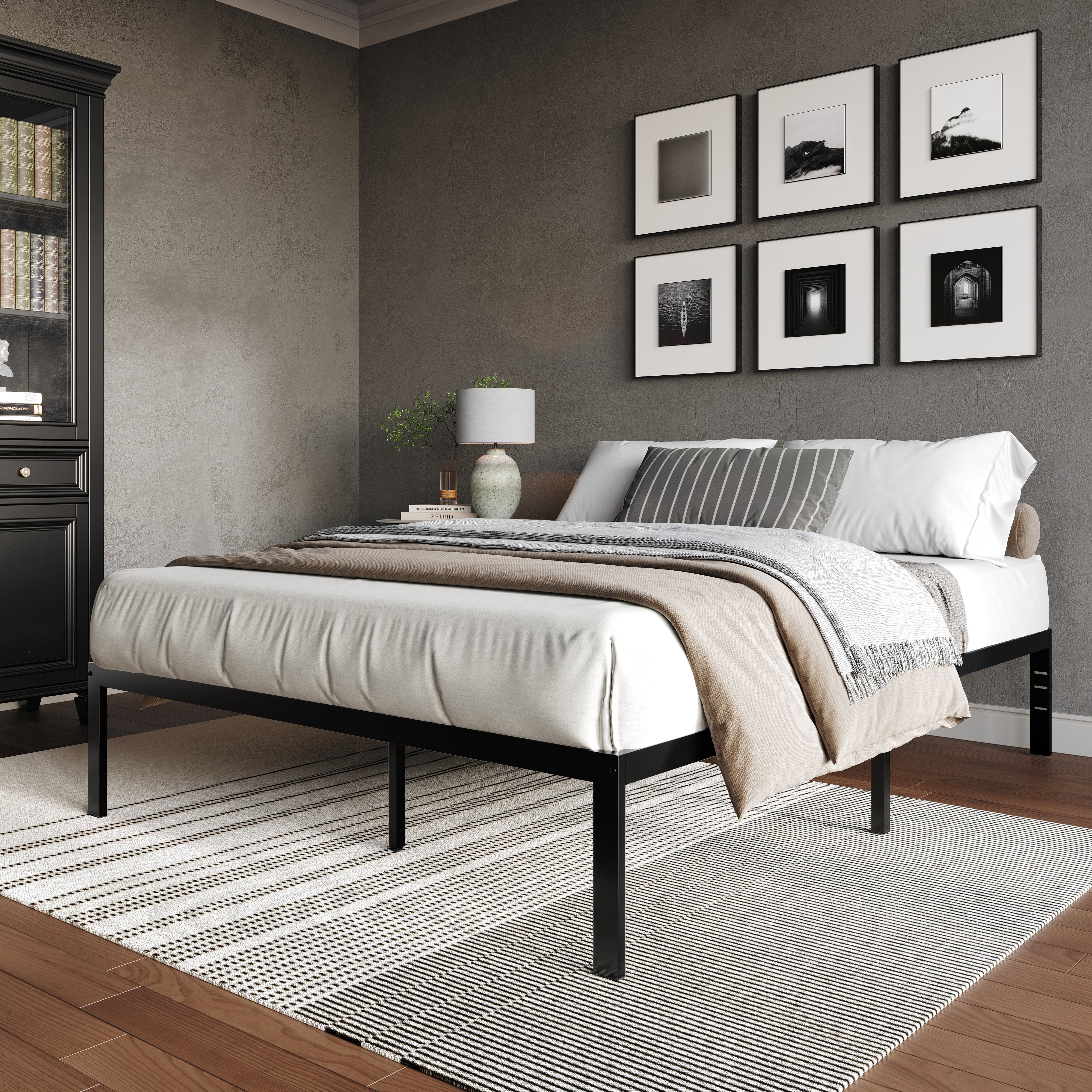Castle Place Minimalist Metal Platform Bed Queen, Black