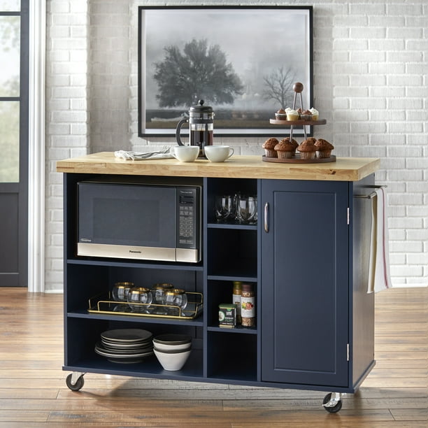 TMS Microwave Kitchen Cart, Navy - Walmart.com - Walmart.com