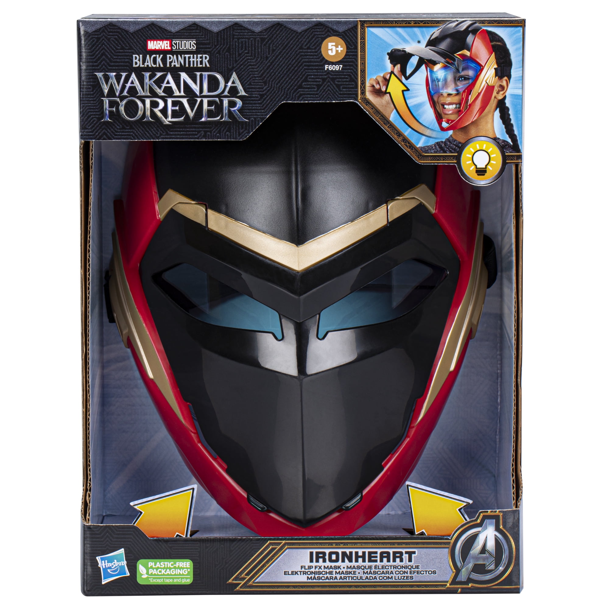 Marvel Black Panther Wakanda Forever Ironheart Flip FX LED Light Up Mask, Super Hero Toys