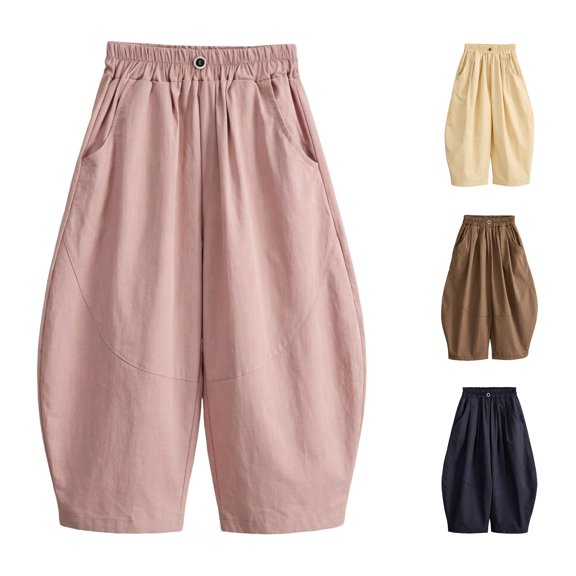 PMVFHDE Girls Boys Casual Summer Pants Lightweight Long Trousers Soft Breathable Kids Elastic Waist Daily Wear Pink,13-14 Years