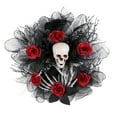 thumbnail image 2 of Halloween Skull Wreath for Front Door, Halloween Red Rose Skull Mesh Garland Door Hanging, Gothic Garland Creepy Decor for Home, 2 of 9
