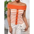 thumbnail image 4 of Womens Sweater Tops Summer Off Shoulder Sweaters Boat Neck Sleeveless Relaxed Fit Knitted Pullover Top Orange S, 4 of 10
